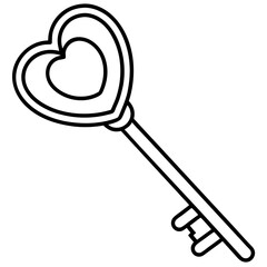 Elegant Key with Heart Line Art Style
