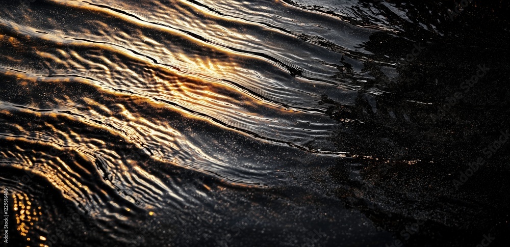 Poster golden hour creek bed: abstract close-up showcasing the intricate textures and patterns of a shallow