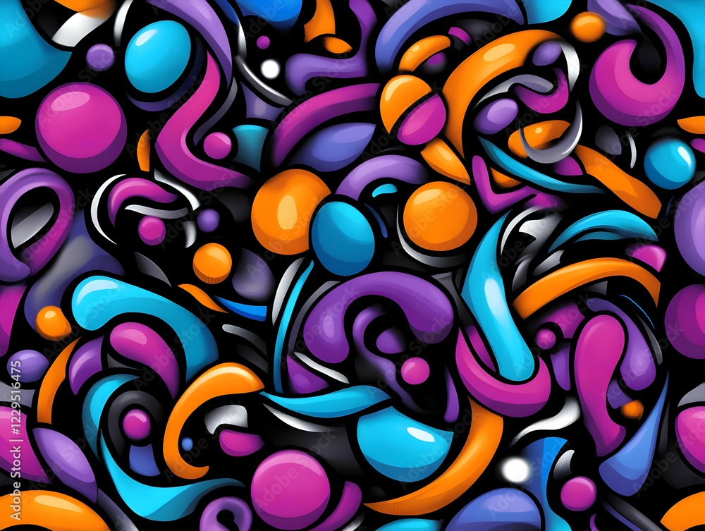Poster abstract background illustrates colorful swirls, blobs, and shapes dynamically intertwined seamlessl