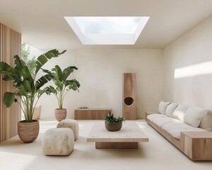 Fototapeta premium Generative AI, Sustainable Minimalist Living Room Design