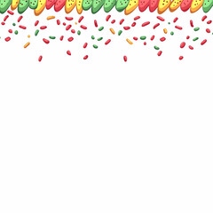 Colorful Sprinkles Falling from a Row of Candy Toppings Seamlessly on White Background