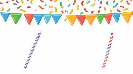 Obraz premium Festive Illustration with Colorful Buntings, Candy Sprinkles, and Striped Straws for Celebration