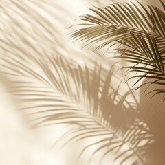 Obraz premium Elegant palm leaf shadows on beige wall background with tropical aesthetic and minimalist natural design