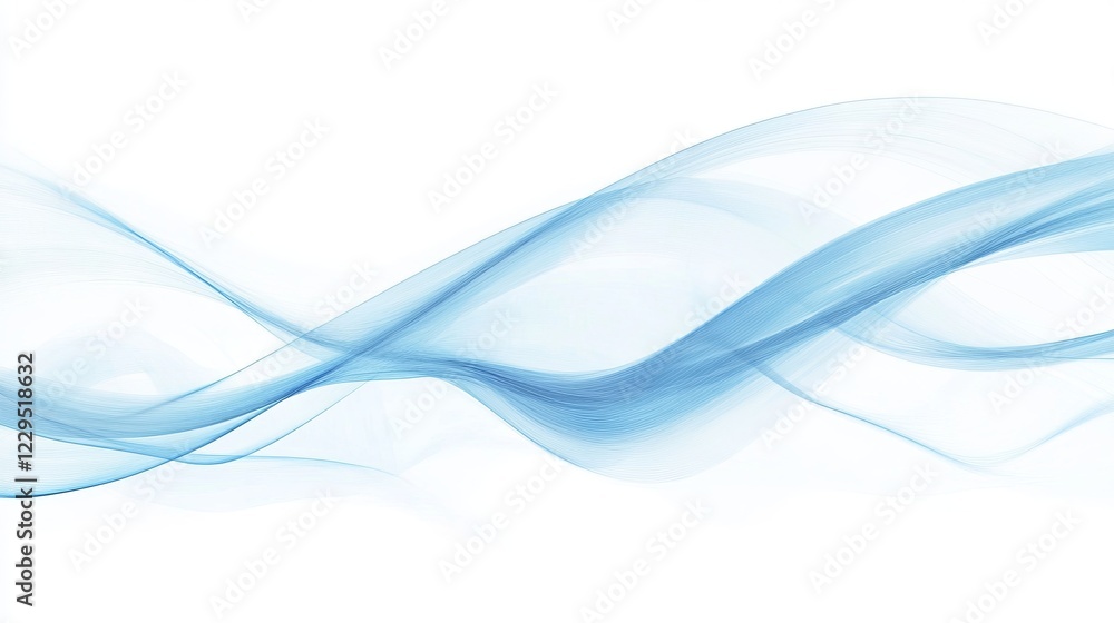 Poster abstract blue wave lines on a white background, creating a sense of motion and tranquility in a mini