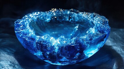 Abstract crystalline blue bowl with smokey background.