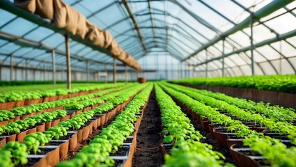 Lush green seedlings thriving in bright greenhouse