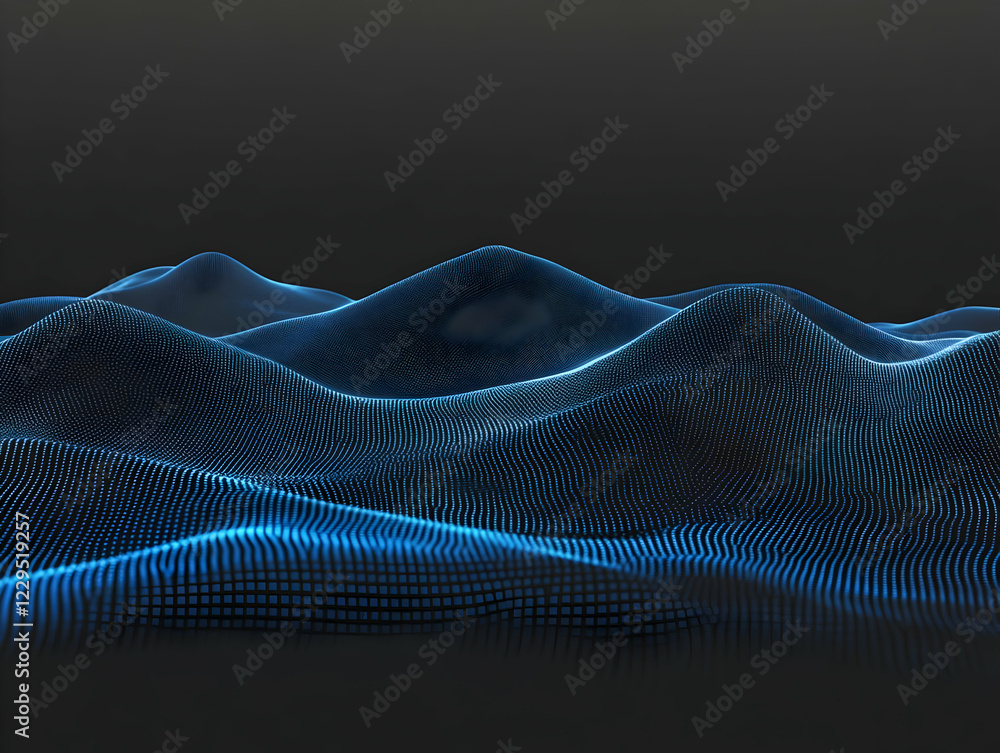 Poster abstract blue particle landscape forms smoothly on a dark background