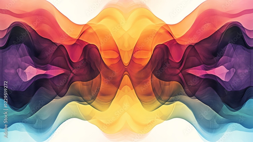 Poster colorful abstract wave pattern with a dynamic gradient design, showcasing vibrant flowing shapes and
