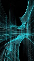 Abstract cyan grid network, with curve and perspective.
