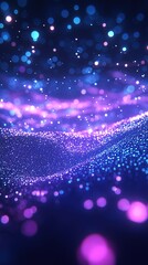 Abstract flowing particles with pink, blue, and purple color.