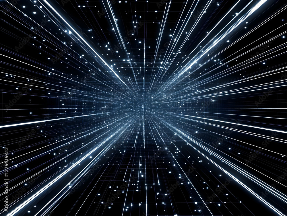 Poster abstract background with futuristic data stream and light trails radiating outward