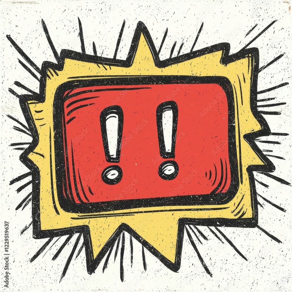 Poster bold red alert icon with yellow background and dynamic lines