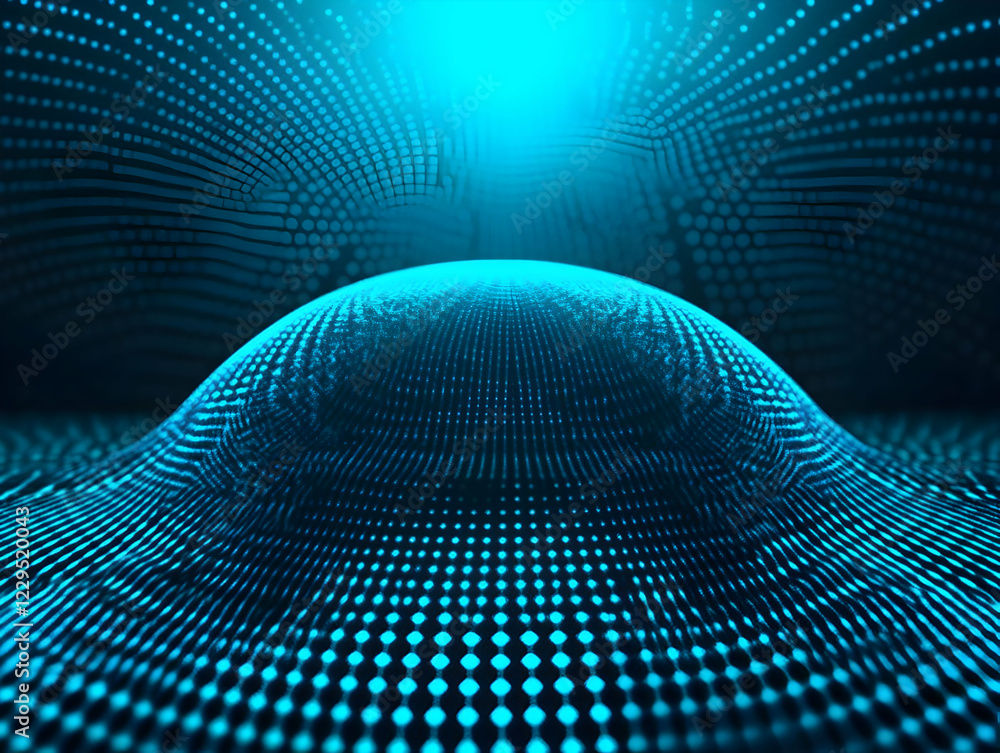 Poster abstract 3d background creates a dome shape with a grid pattern and bright light