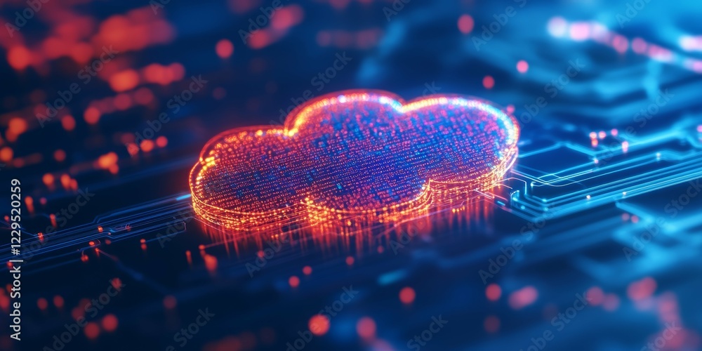 Poster vibrant cloud technology concept with glowing circuit network visualization