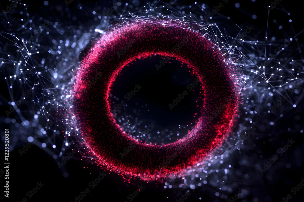 Poster abstract 3d red ring with network connections creates a dynamic digital visualization