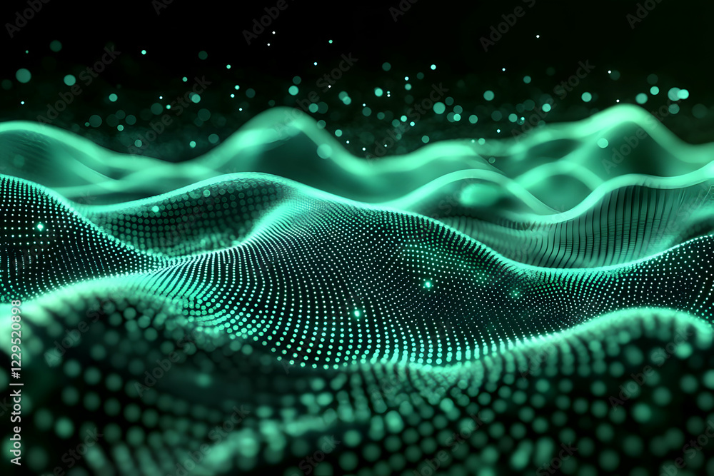 Aufkleber abstract 3d green wave background creates a dynamic and flowing visual with glowing dots.