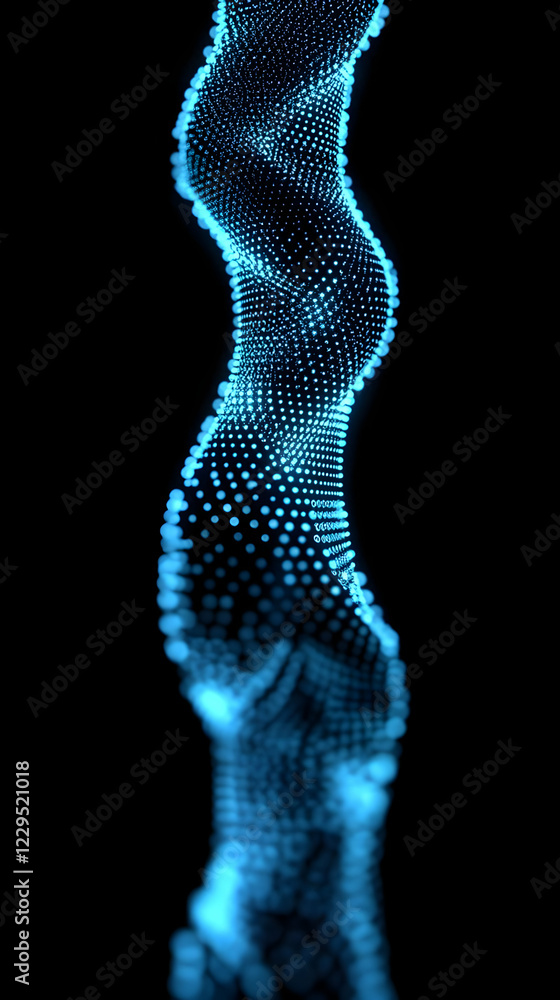 Poster abstract blue particles flowing dynamically in a dark space