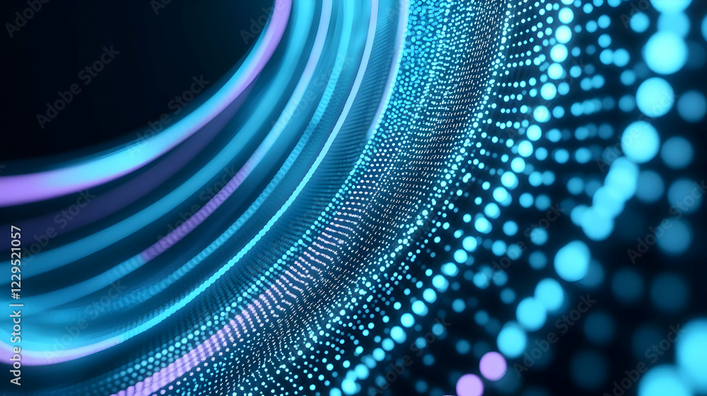 Aufkleber abstract blue particles flowing and forming a circular pattern with neon lights effect