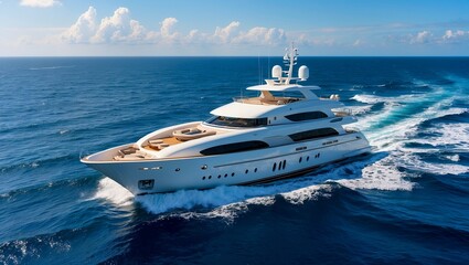 Fototapeta premium Luxurious yacht sailing through serene open waters