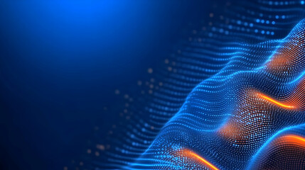 Abstract Blue and Orange Particle Wave Flows Dynamically Across a Dark Background