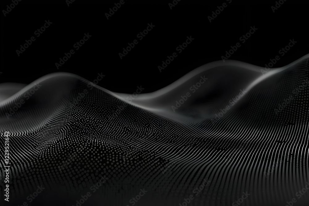 Poster abstract 3d wave forms a digital landscape with dots and lines smoothly.