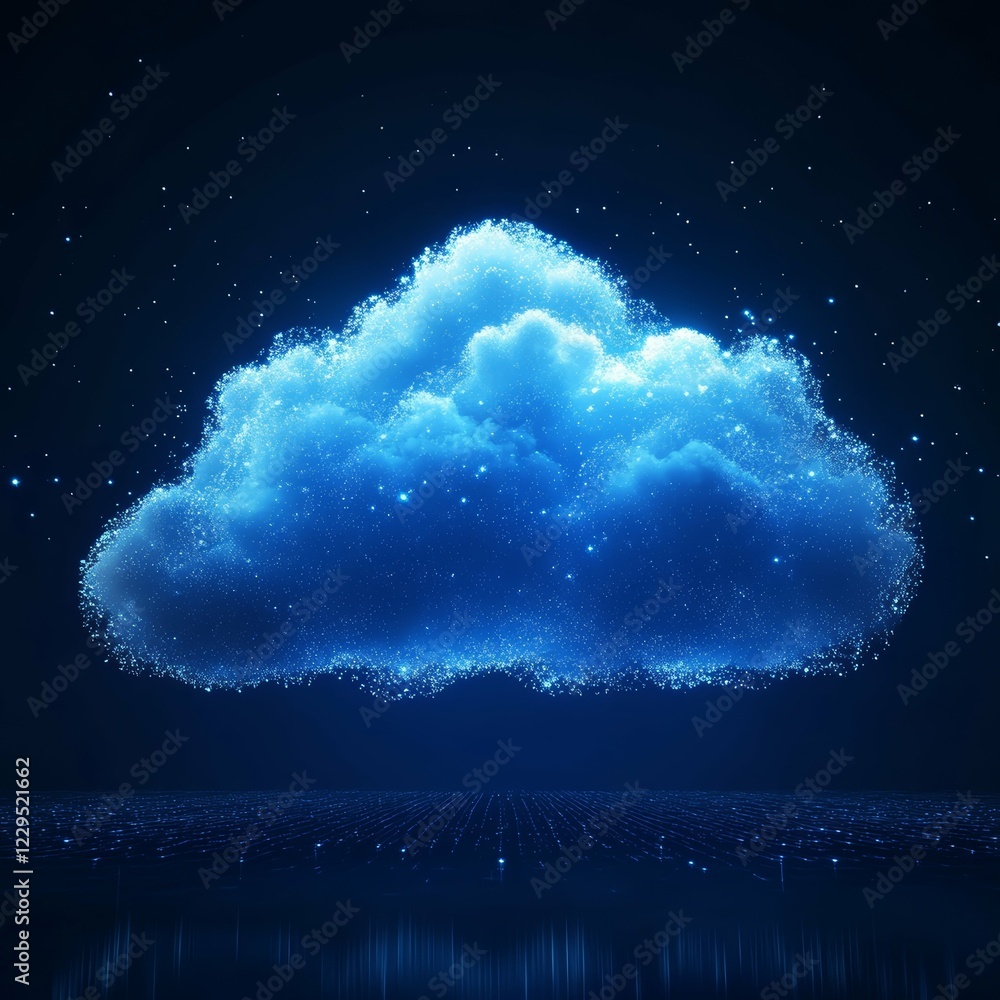 Poster digital cloud of technology with futuristic glow and abstract network design