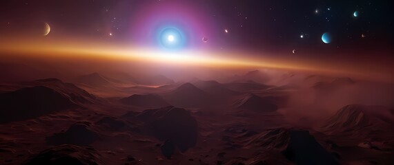 An imaginative portrayal of planets in synchronization resonating colors in cosmic narration