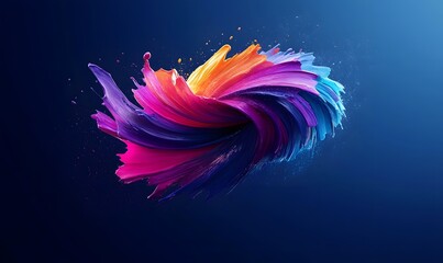Colorful paint swirl abstract art, dark blue background, digital design