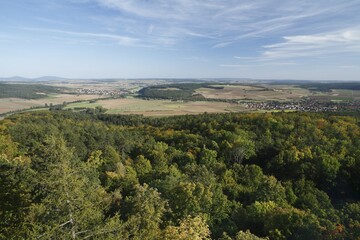 Naklejka premium View from castle ruin Lichtenburg near Ostheim, Rhoen, Franconia, Germany, Europe