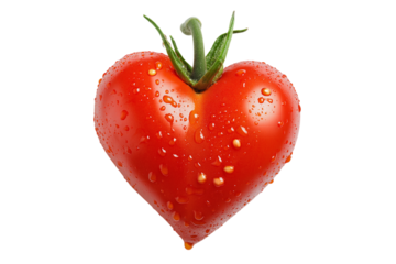 Single fresh tomato in heart shape isolated on png transparent background, generate ai 