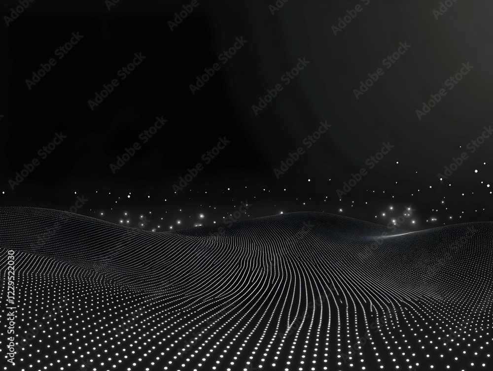 Aufkleber abstract 3d landscape forms undulating patterns with glowing dots on a dark background.