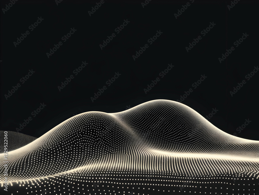 Poster abstract 3d landscape forms glowing grid on dark background with futuristic design