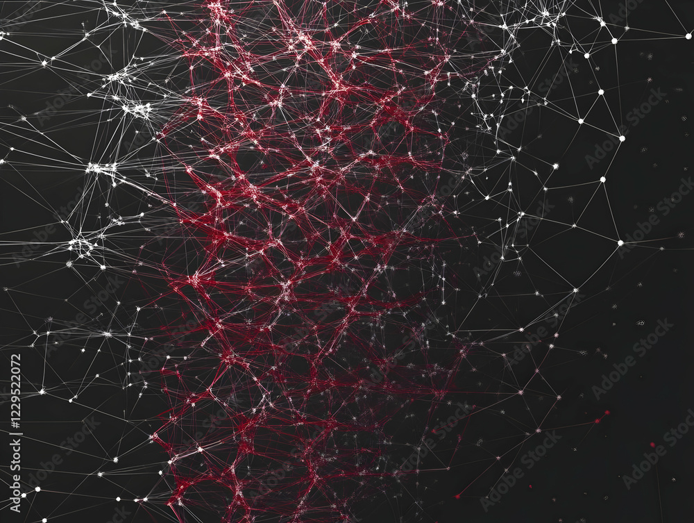 Poster abstract red and white network on a dark background forms an intricate design