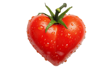 Single fresh tomato in heart shape isolated on png transparent background, generate ai 