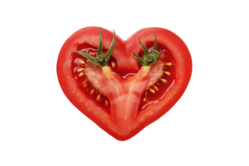 Single fresh tomato in heart shape isolated on png transparent background, generate ai 