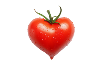Single fresh tomato in heart shape isolated on png transparent background, generate ai 