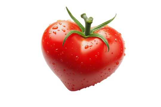Single fresh tomato in heart shape isolated on png transparent background, generate ai 