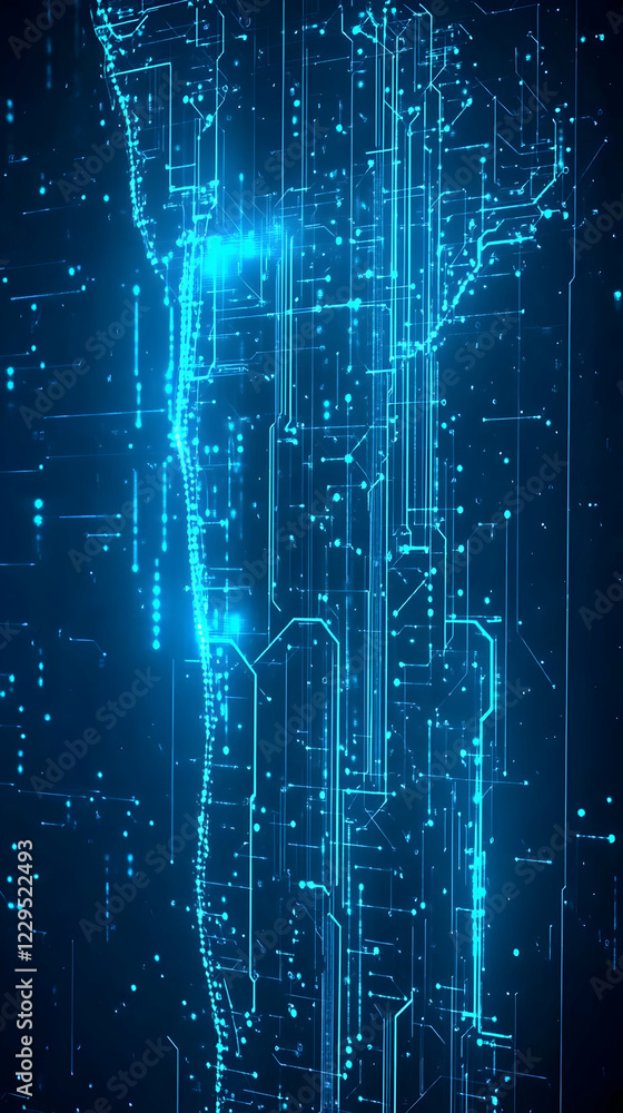 Aufkleber abstract blue circuit board background with glowing lines and nodes connects smoothly