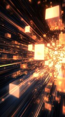 Abstract image of glowing cubes and lines.