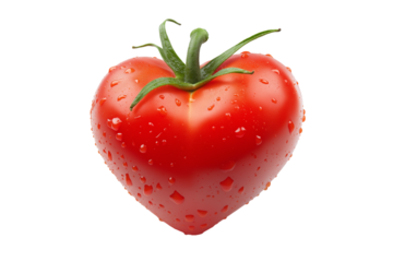 Single fresh tomato in heart shape isolated on png transparent background, generate ai 