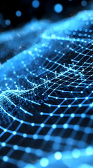Abstract Blue Glowing Network Grid Data Flowing Smoothly Across a Dark Background