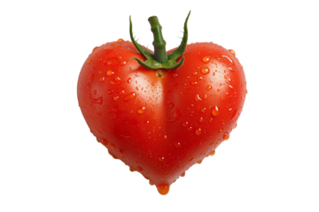 Single fresh tomato in heart shape isolated on png transparent background, generate ai 