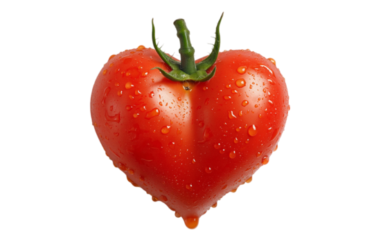 Single fresh tomato in heart shape isolated on png transparent background, generate ai 