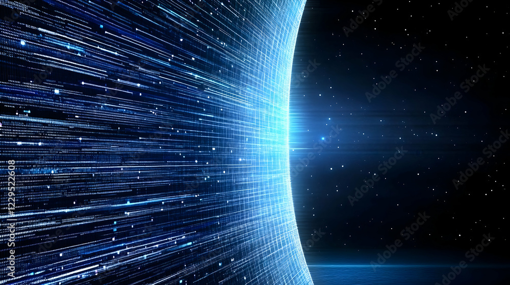 Aufkleber abstract data stream flows through cyberspace with bright light rays and stars