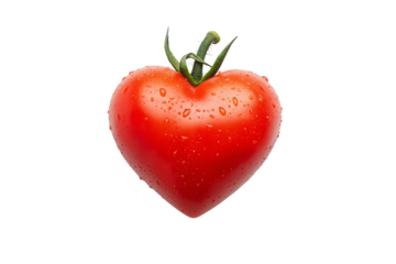 Single fresh tomato in heart shape isolated on png transparent background, generate ai 