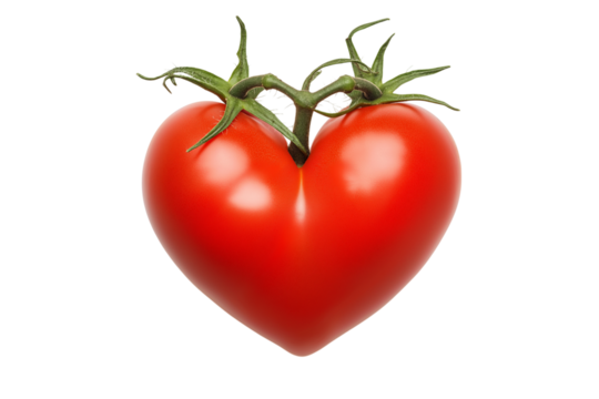 Single fresh tomato in heart shape isolated on png transparent background, generate ai 