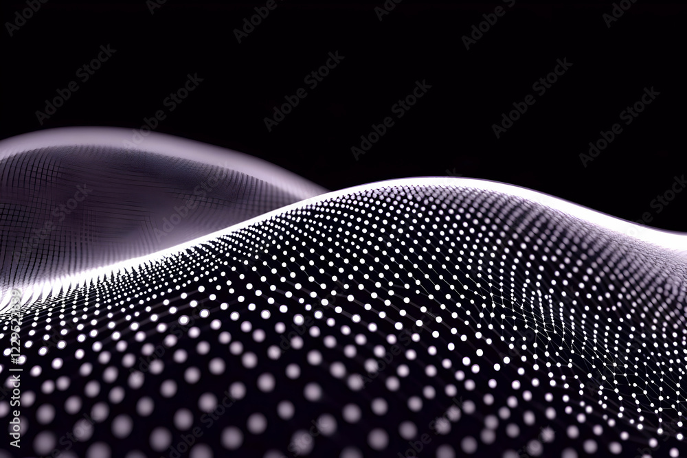 Poster abstract 3d wave with glowing dots and interconnected lines on a dark background
