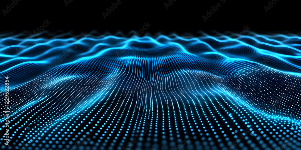 Poster abstract blue particle wave background flows smoothly in digital space