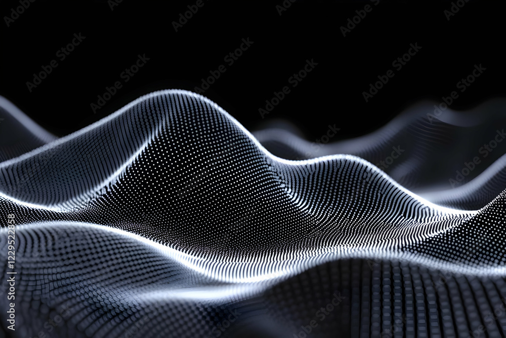 Poster abstract particle wave forms dynamic patterns with elegant flow on a black background