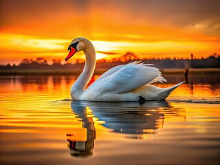 Fototapeta premium White Swan Sunset, Modern Nature Print, Rule of Thirds